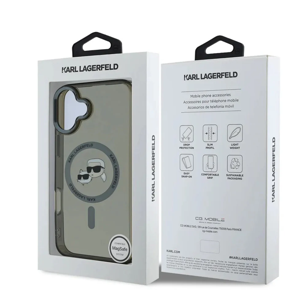 MagSafe Case for Apple iPhone 16, Karl Lagerfeld, IML Metal Karl & Choupette's Heads, Black - Image 5