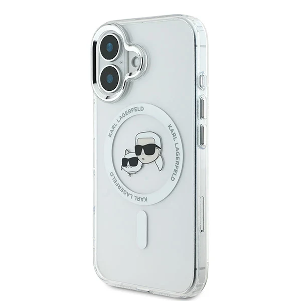 MagSafe Case for Apple iPhone 16, Karl Lagerfeld, IML Metal Karl & Choupette's Heads, White - Image 4