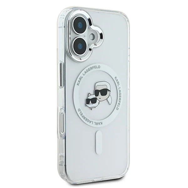 MagSafe Case for Apple iPhone 16, Karl Lagerfeld, IML Metal Karl & Choupette's Heads, White - Image 6