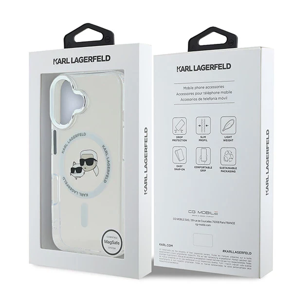 MagSafe Case for Apple iPhone 16, Karl Lagerfeld, IML Metal Karl & Choupette's Heads, White - Image 7