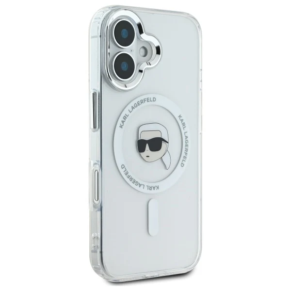 MagSafe Case for Apple iPhone 16, Karl Lagerfeld, IML Metal Karl's Head, White - Image 5