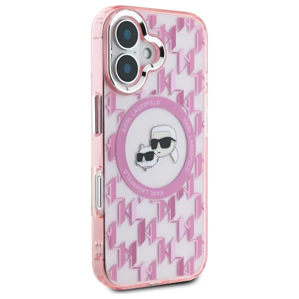 MagSafe Case for Apple iPhone 16, Karl Lagerfeld, IML Monogram Karl & Choupette's Heads, Pink - Image 4