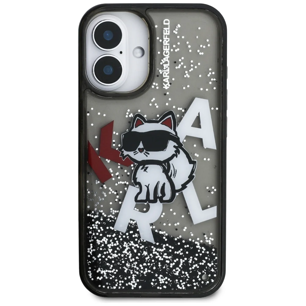 MagSafe Case for Apple iPhone 16, Karl Lagerfeld, Liquid Glitter Choupette Logo, Black - Image 3