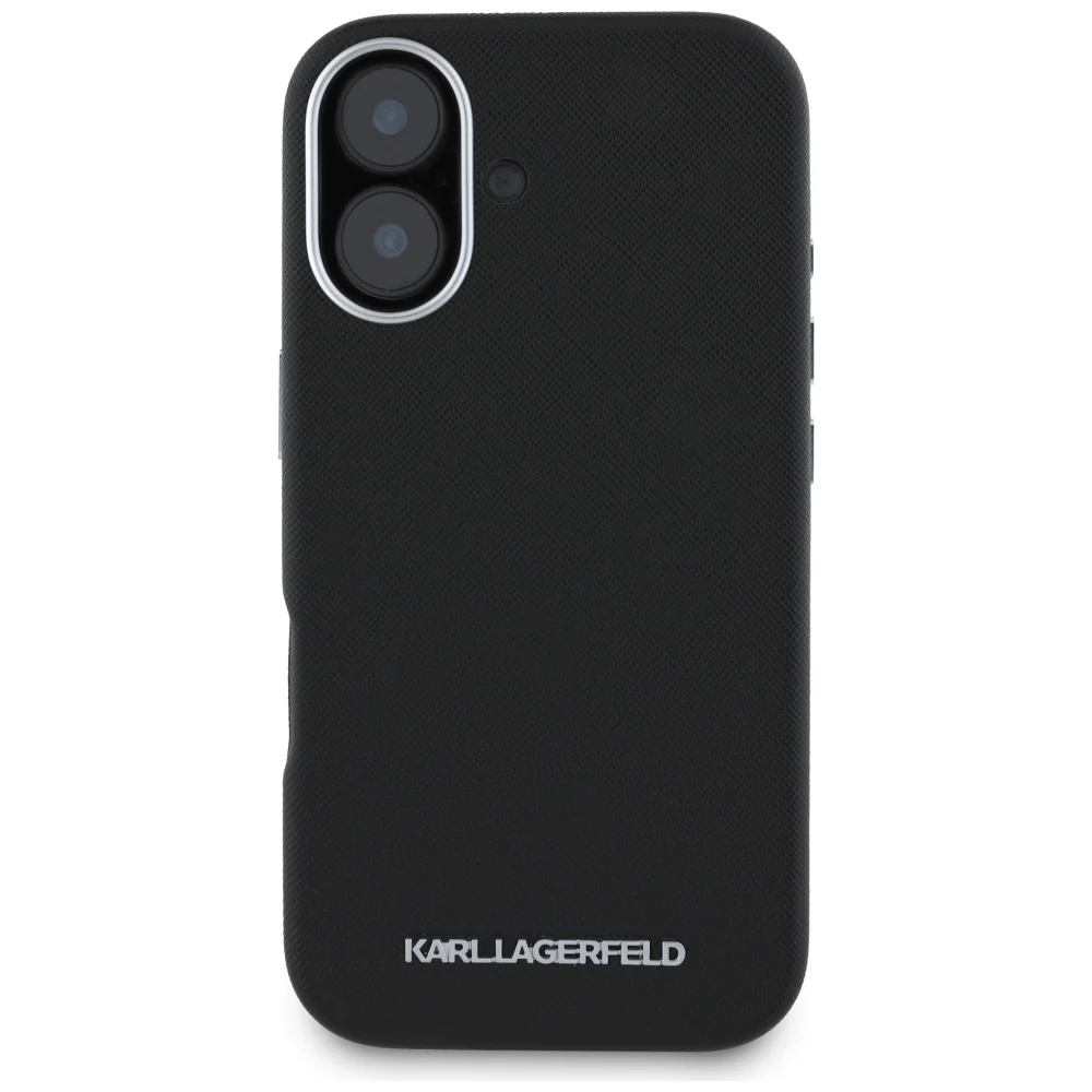 MagSafe Case for Apple iPhone 16, Karl Lagerfeld, Saffiano Full Wrapped Elongated Metal Logo, Black - Image 3