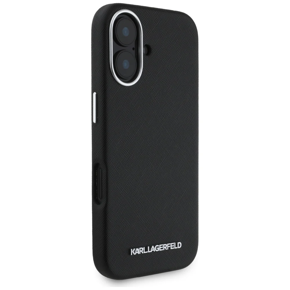 MagSafe Case for Apple iPhone 16, Karl Lagerfeld, Saffiano Full Wrapped Elongated Metal Logo, Black - Image 4
