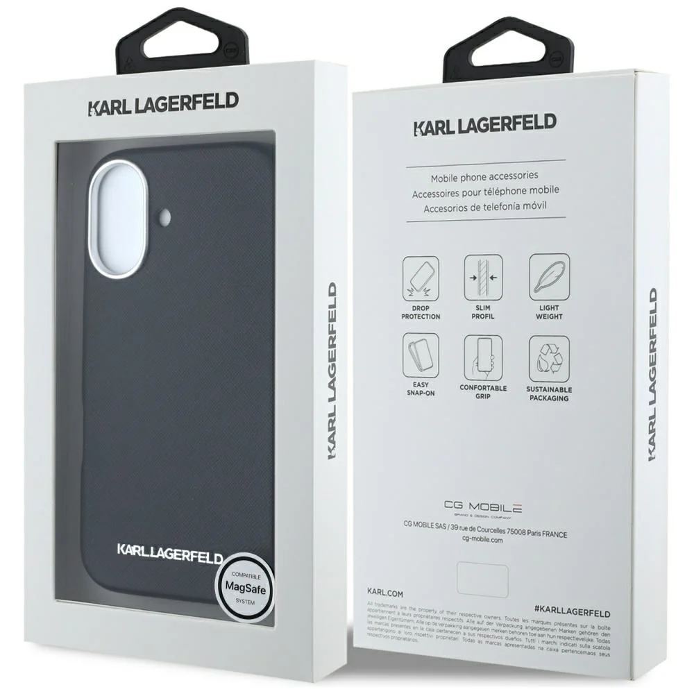 MagSafe Case for Apple iPhone 16, Karl Lagerfeld, Saffiano Full Wrapped Elongated Metal Logo, Black - Image 7