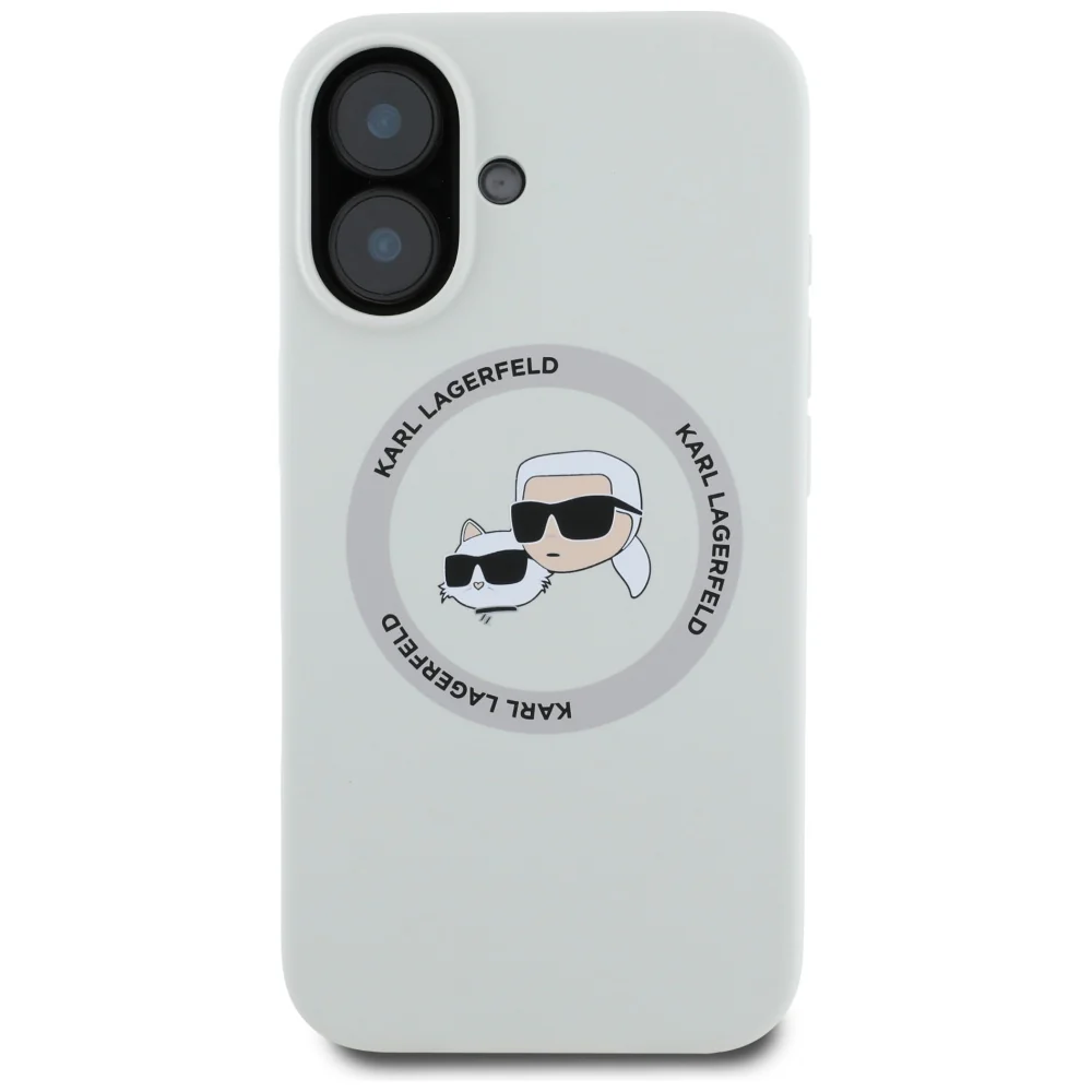 MagSafe Case for Apple iPhone 16, Karl Lagerfeld, Silicone Karl & Choupette's Heads, Beige - Image 3