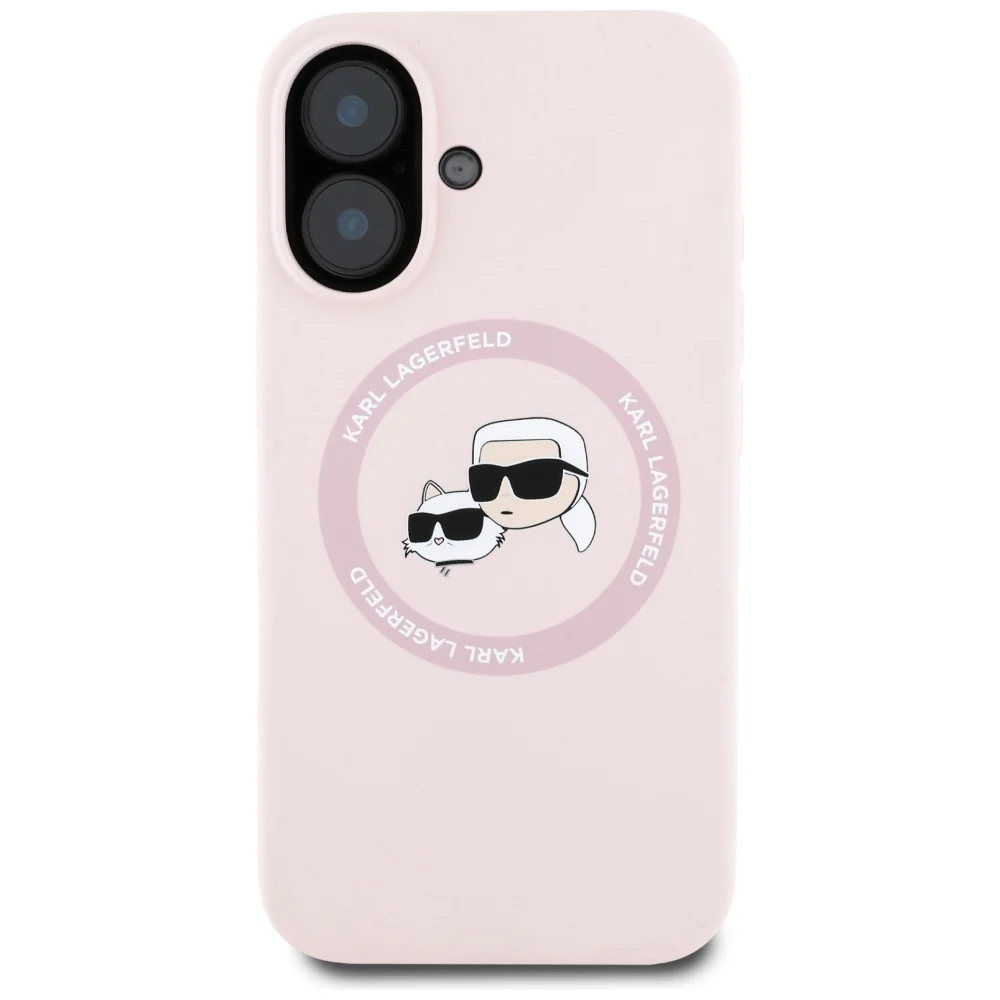 MagSafe Case for Apple iPhone 16, Karl Lagerfeld, Silicone Karl & Choupette's Heads, Pink - Image 2