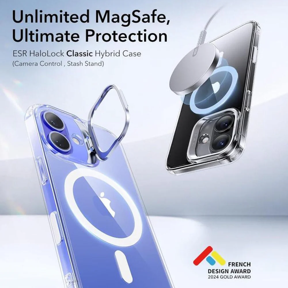 MagSafe Case for Apple iPhone 16 Plus, ESR, Classic Hybrid Kickstand Slide, Transparent - Image 4
