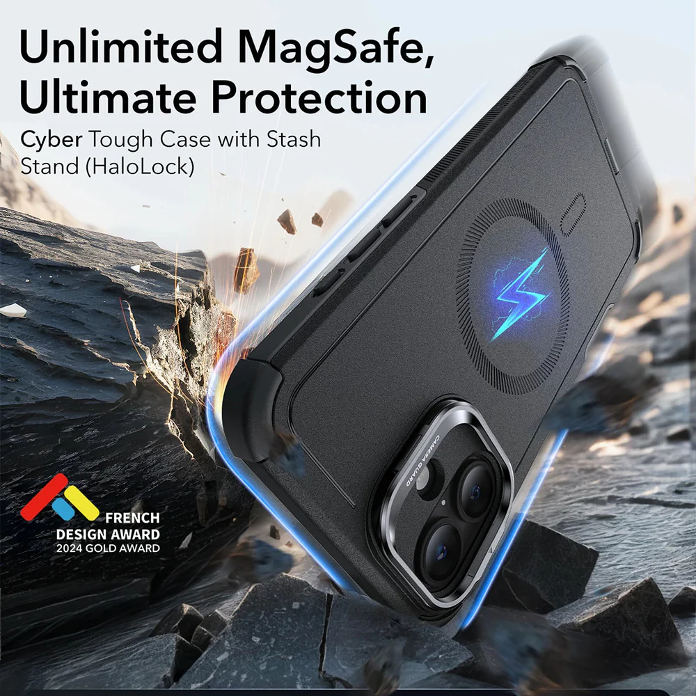 MagSafe Case for Apple iPhone 16 Plus, ESR, Cyber Armor Kickstand, Black - Image 6