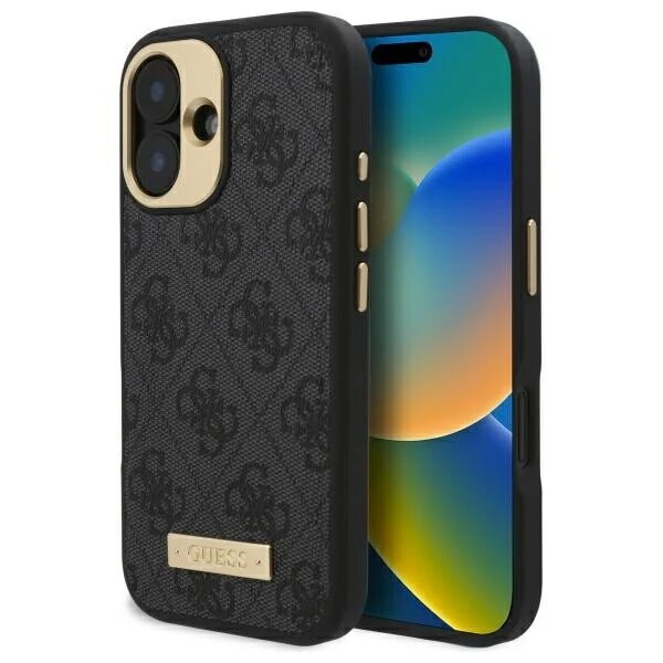 MagSafe Case for Apple iPhone 16 Plus, Guess, 4G Logo Plate, Black