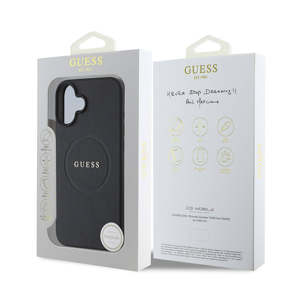 MagSafe Case for Apple iPhone 16 Plus, Guess, Grained Gold Ring, Black - Image 7