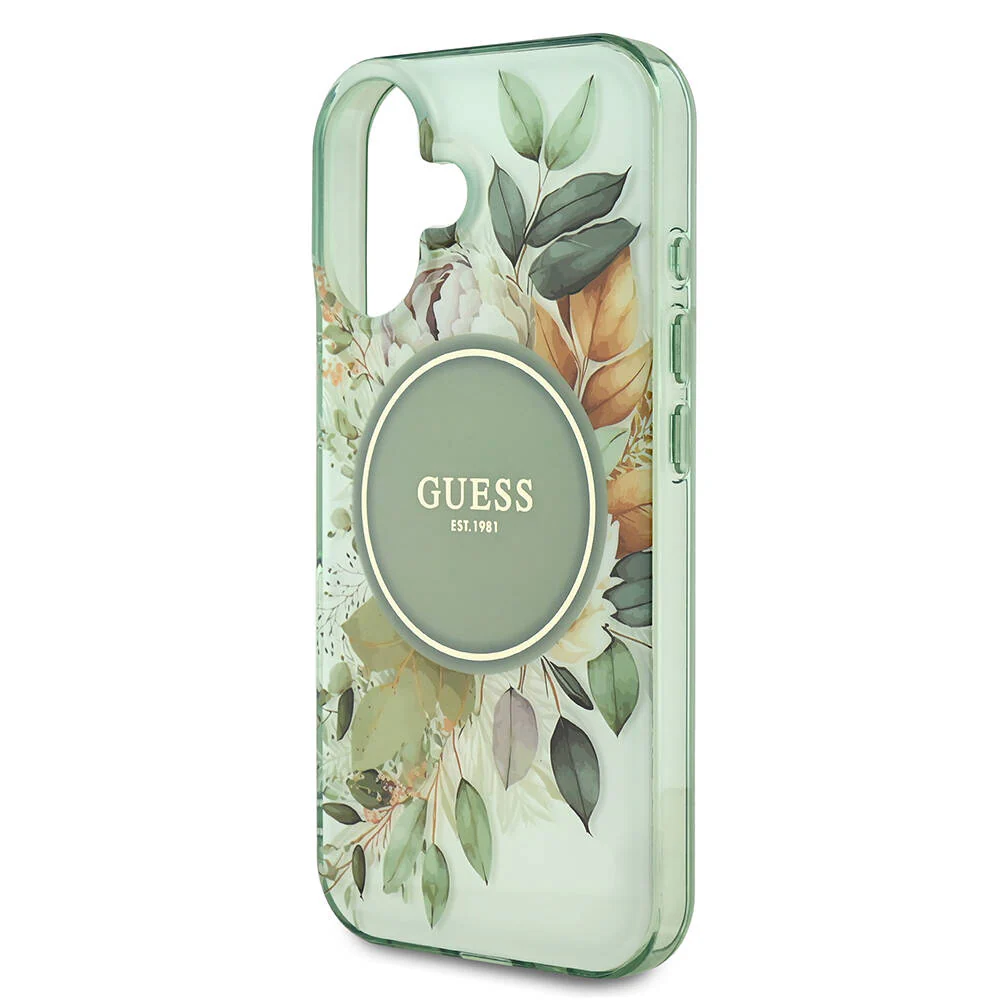 MagSafe Case for Apple iPhone 16 Plus, Guess, IML Flower & Tonal Circle, Green - Image 5