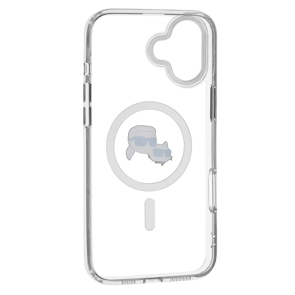 MagSafe Case for Apple iPhone 16 Plus, Karl Lagerfeld, IML Metal Karl & Choupette's Heads, White - Image 3