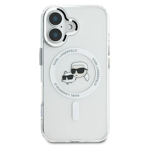 MagSafe Case for Apple iPhone 16 Plus, Karl Lagerfeld, IML Metal Karl & Choupette's Heads, White - Image 4