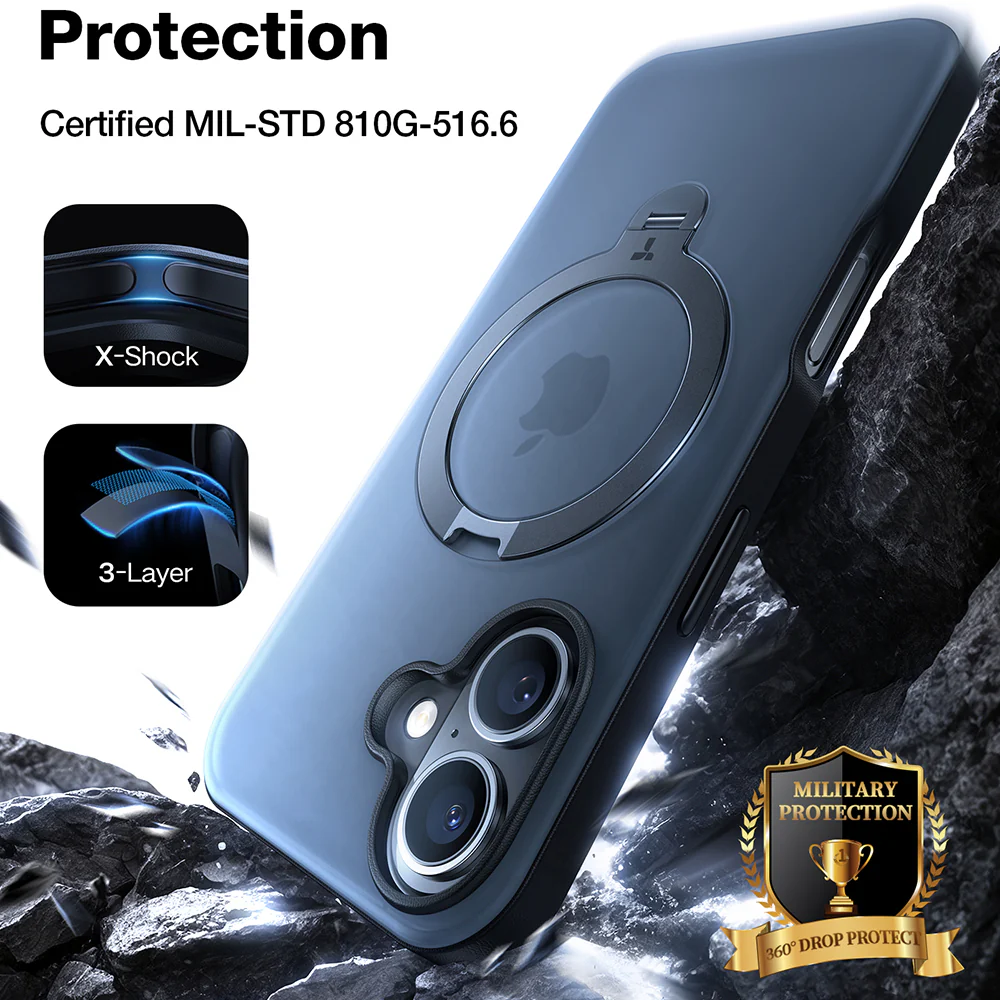 MagSafe Case for Apple iPhone 16 Plus, Torras, Ostand Spin, Transparent - Image 2