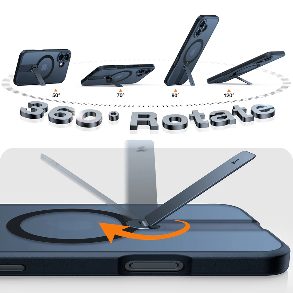 MagSafe Case for Apple iPhone 16 Plus, Torras, Pstand Spin, Black - Image 2