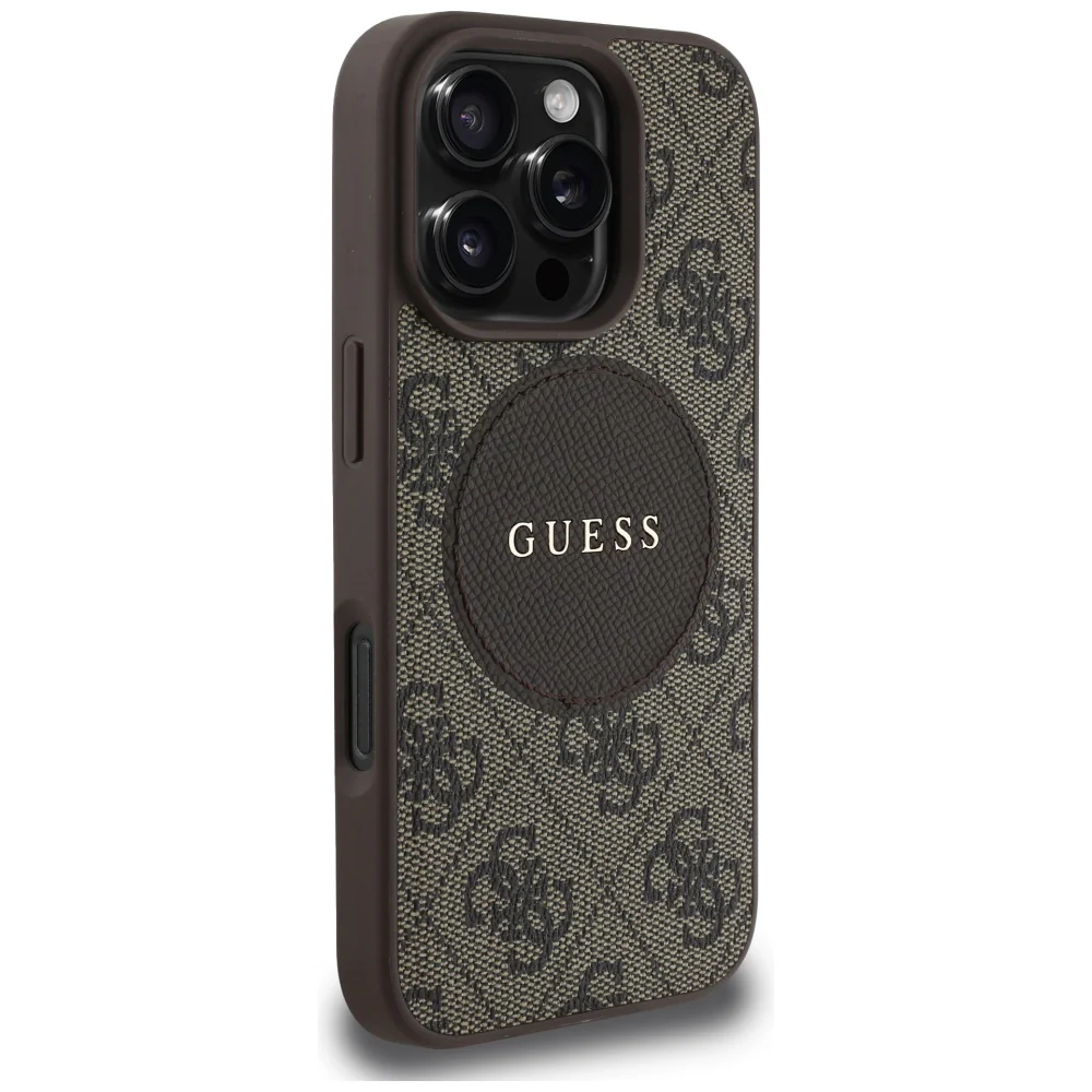 MagSafe Case for Apple iPhone 16 Pro, Guess, 4G Circle Classic Logo, Brown - Image 3