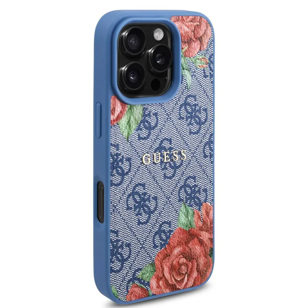 MagSafe Case for Apple iPhone 16 Pro, Guess, 4G Flowers Print, Blue - Image 2