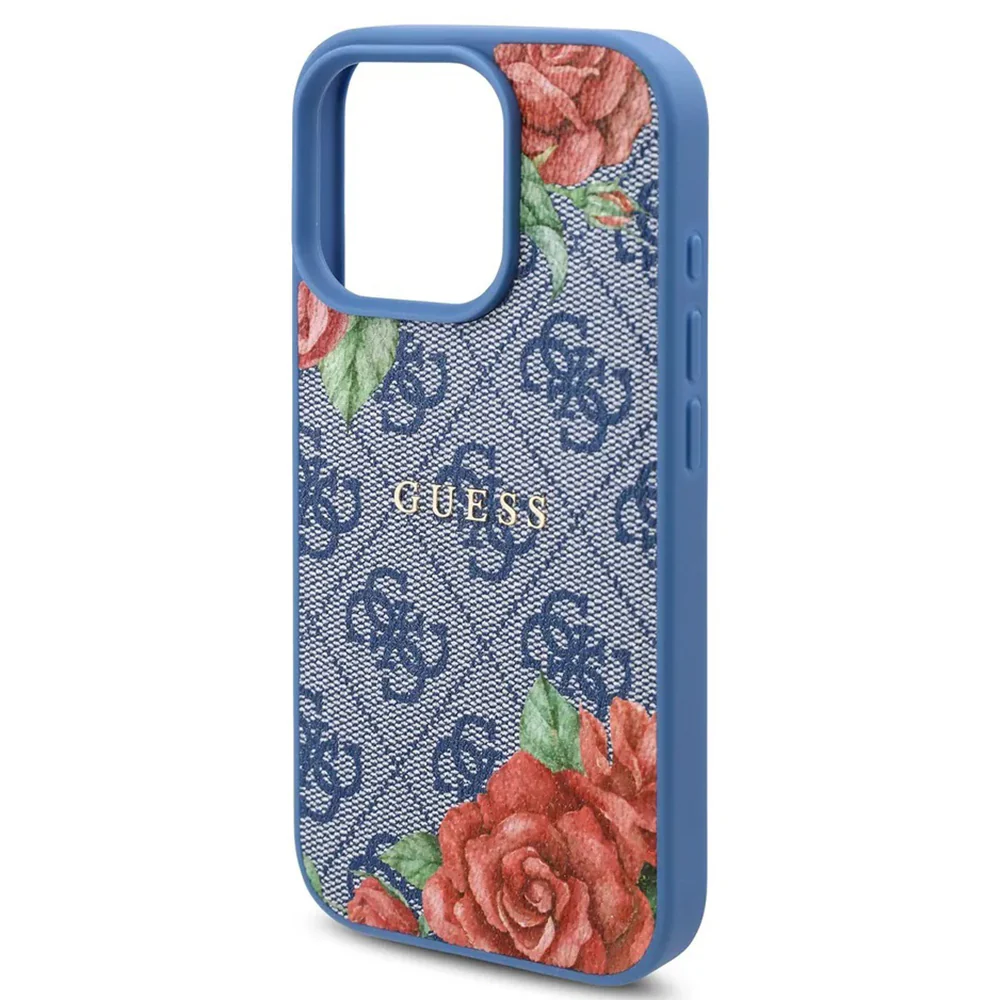 MagSafe Case for Apple iPhone 16 Pro, Guess, 4G Flowers Print, Blue - Image 3