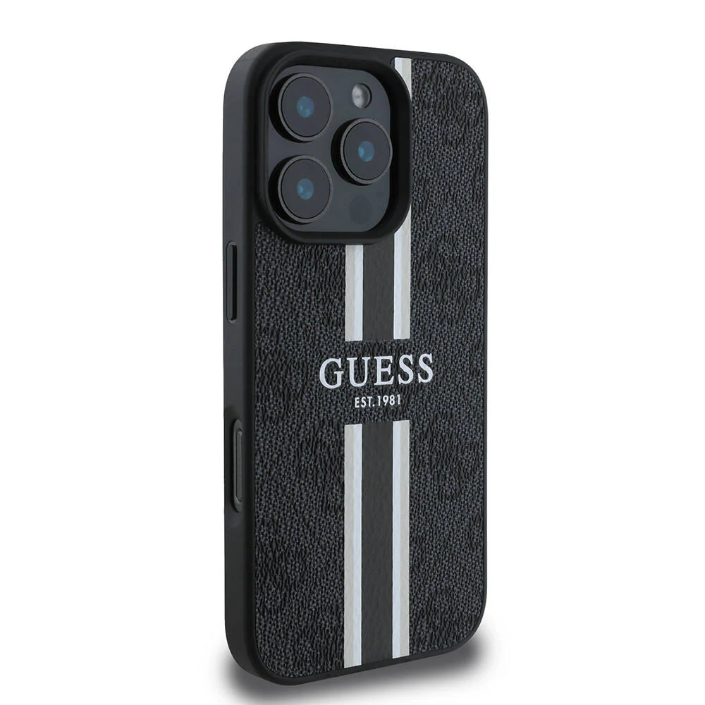 MagSafe Case for Apple iPhone 16 Pro, Guess, 4G Printed Stripes, Black - Image 4