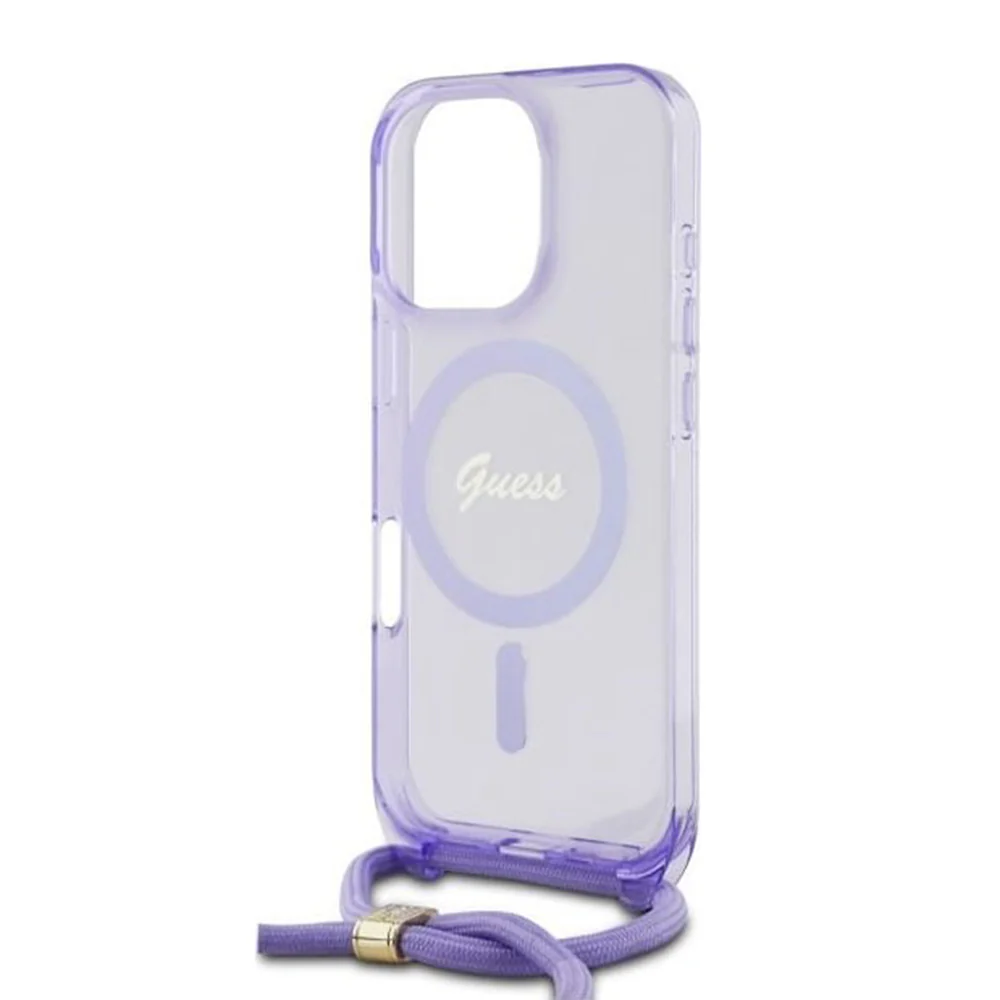 MagSafe Case for Apple iPhone 16 Pro, Guess, IML Crossbody Cord Script, Purple - Image 3