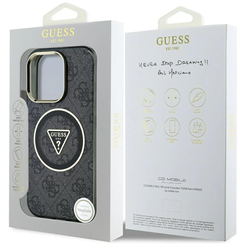 MagSafe Case for Apple iPhone 16 Pro, Guess, IML Glitter 4G Circle Triangle, Black - Image 7