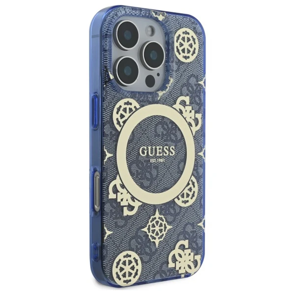 MagSafe Case for Apple iPhone 16 Pro, Guess, IML Peony On 4G Background, Blue - Image 3