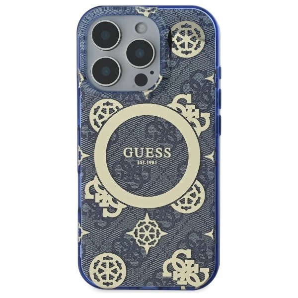 MagSafe Case for Apple iPhone 16 Pro, Guess, IML Peony On 4G Background, Blue - Image 4