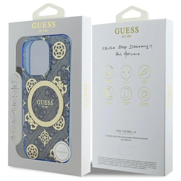 MagSafe Case for Apple iPhone 16 Pro, Guess, IML Peony On 4G Background, Blue - Image 7