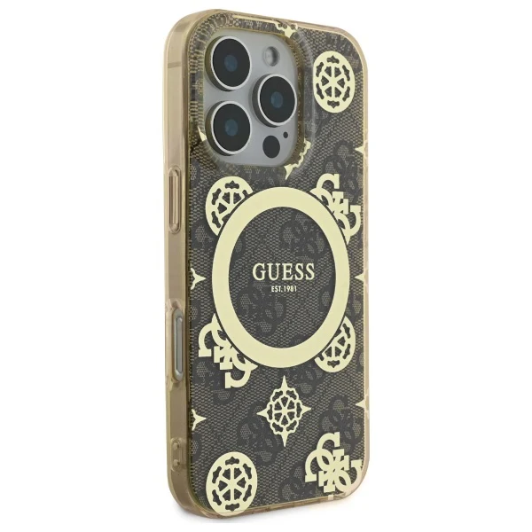 MagSafe Case for Apple iPhone 16 Pro, Guess, IML Peony On 4G Background, Brown - Image 2