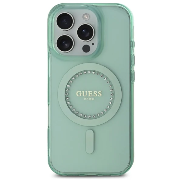 MagSafe Case for Apple iPhone 16 Pro, Guess, IML Rhinestone, Green - Image 2