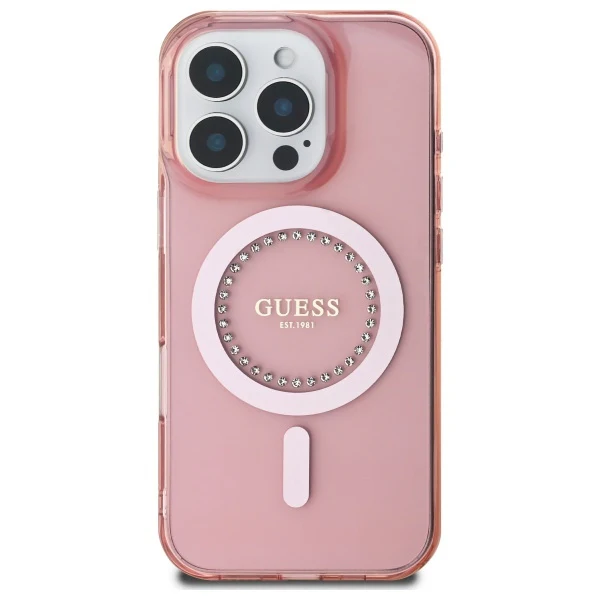 MagSafe Case for Apple iPhone 16 Pro, Guess, IML Rhinestone, Pink - Image 3