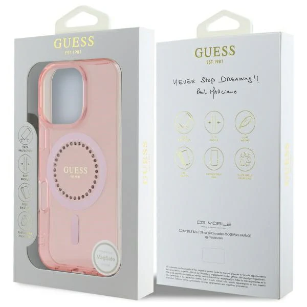 MagSafe Case for Apple iPhone 16 Pro, Guess, IML Rhinestone, Pink - Image 7