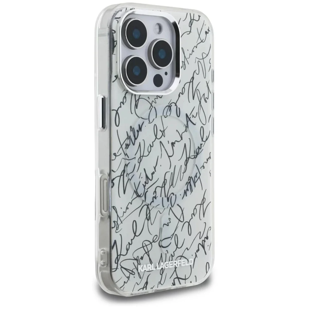 MagSafe Case for Apple iPhone 16 Pro, Karl Lagerfeld, IML Karl Script Pattern, White - Image 3