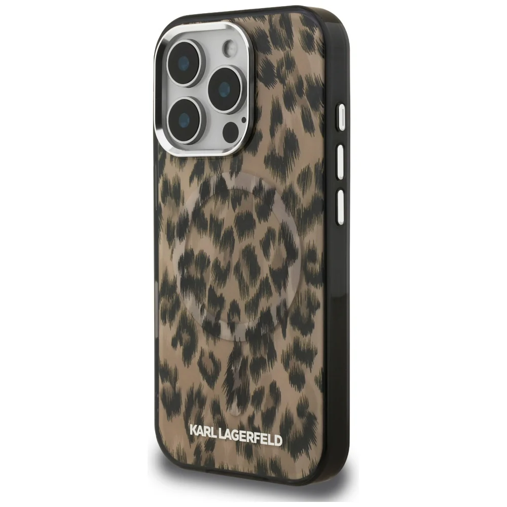 MagSafe Case for Apple iPhone 16 Pro, Karl Lagerfeld, IML Leopard Pattern, Brown - Image 2
