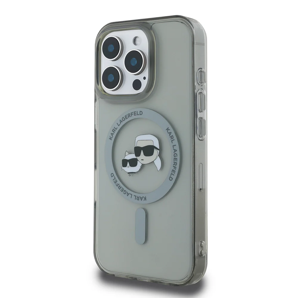 MagSafe Case for Apple iPhone 16 Pro, Karl Lagerfeld, IML Metal Karl & Choupette's Heads, Black - Image 2