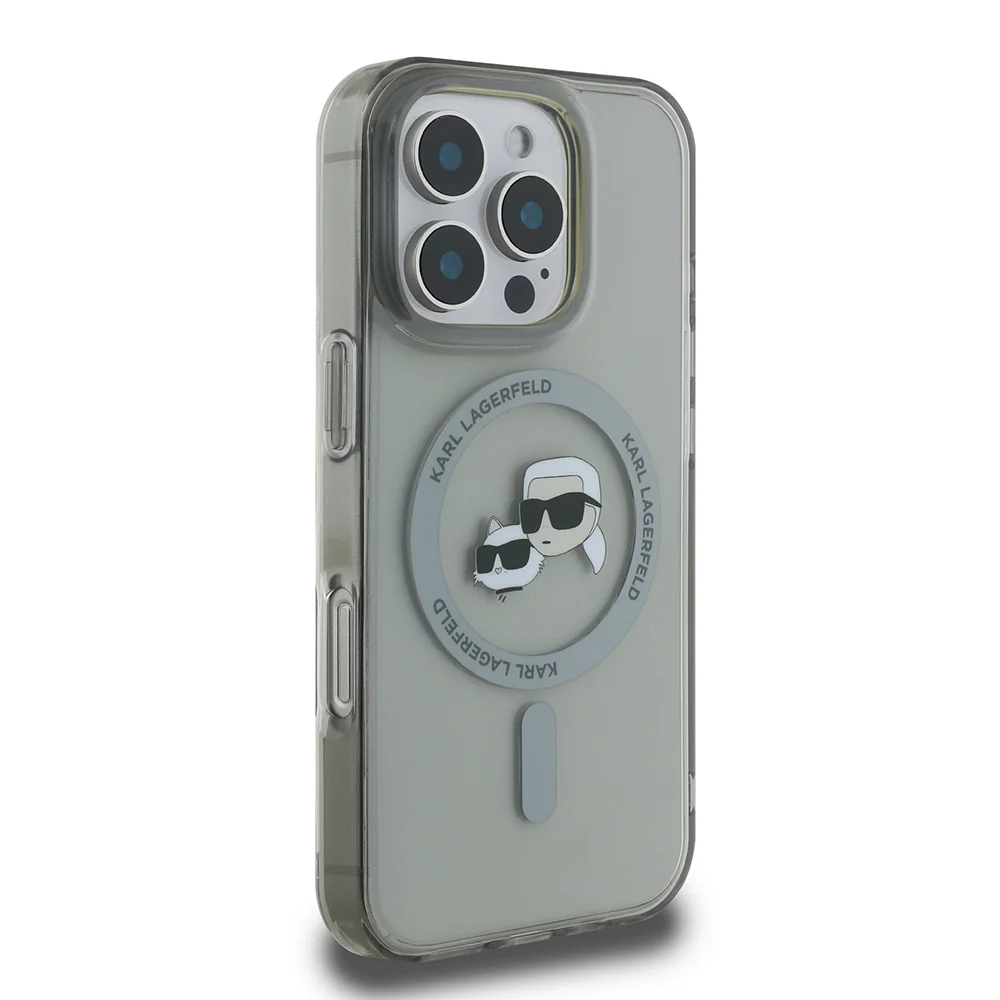 MagSafe Case for Apple iPhone 16 Pro, Karl Lagerfeld, IML Metal Karl & Choupette's Heads, Black - Image 4