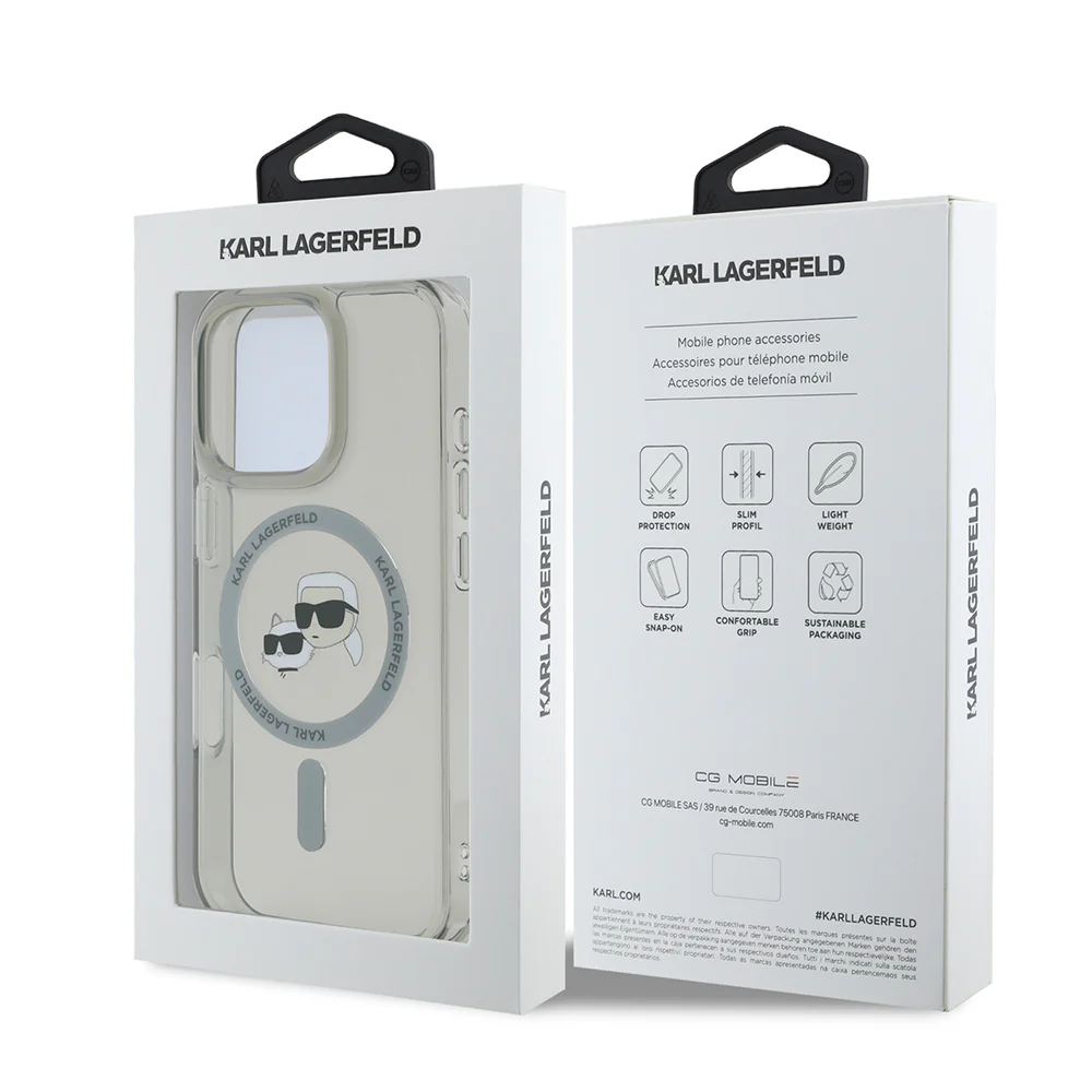 MagSafe Case for Apple iPhone 16 Pro, Karl Lagerfeld, IML Metal Karl & Choupette's Heads, Black - Image 7
