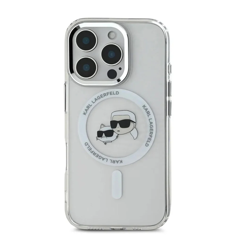 MagSafe Case for Apple iPhone 16 Pro, Karl Lagerfeld, IML Metal Karl & Choupette's Heads, White - Image 4