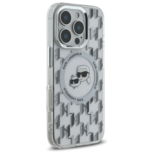 MagSafe Case for Apple iPhone 16 Pro, Karl Lagerfeld, IML Monogram Karl & Choupette's Heads, Transparent - Image 3