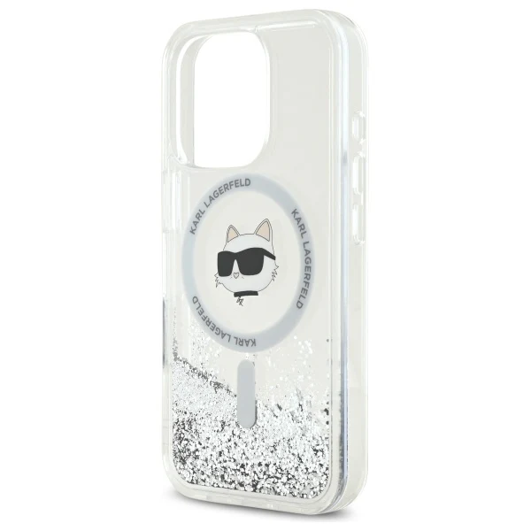 MagSafe Case for Apple iPhone 16 Pro, Karl Lagerfeld, Liquid Glitter Choupette's Head, Transparent - Image 2