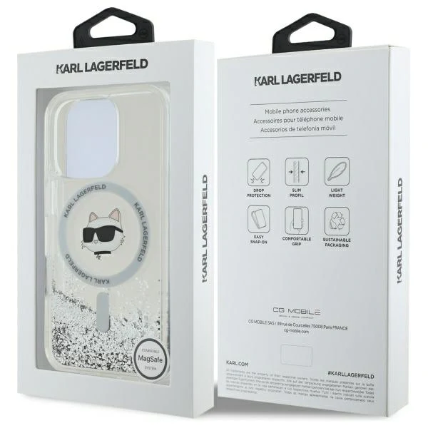 MagSafe Case for Apple iPhone 16 Pro, Karl Lagerfeld, Liquid Glitter Choupette's Head, Transparent - Image 7