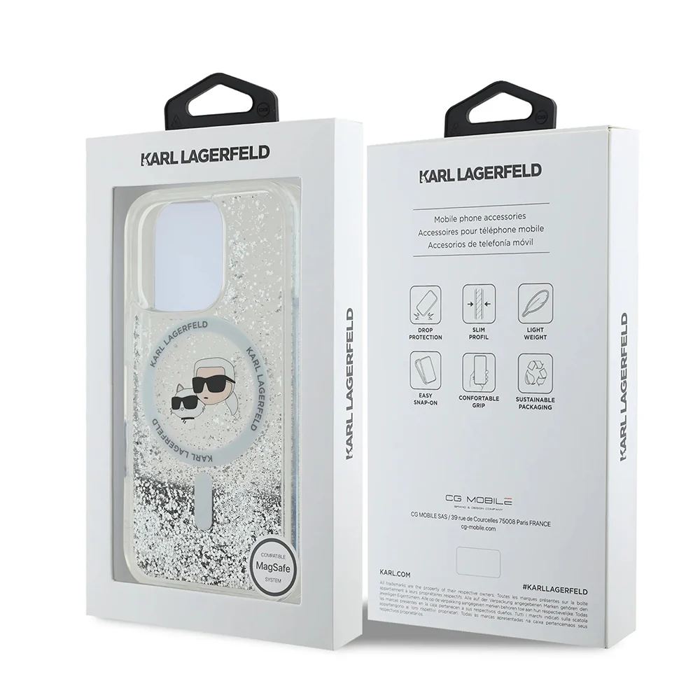 MagSafe Case for Apple iPhone 16 Pro, Karl Lagerfeld, Liquid Glitter Karl & Choupette's Heads, Transparent - Image 4