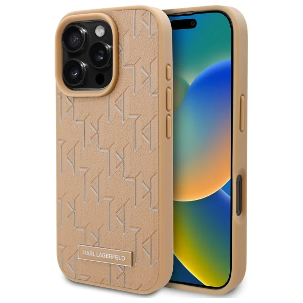 MagSafe Case for Apple iPhone 16 Pro, Karl Lagerfeld, Monogram Metal Logo, Beige
