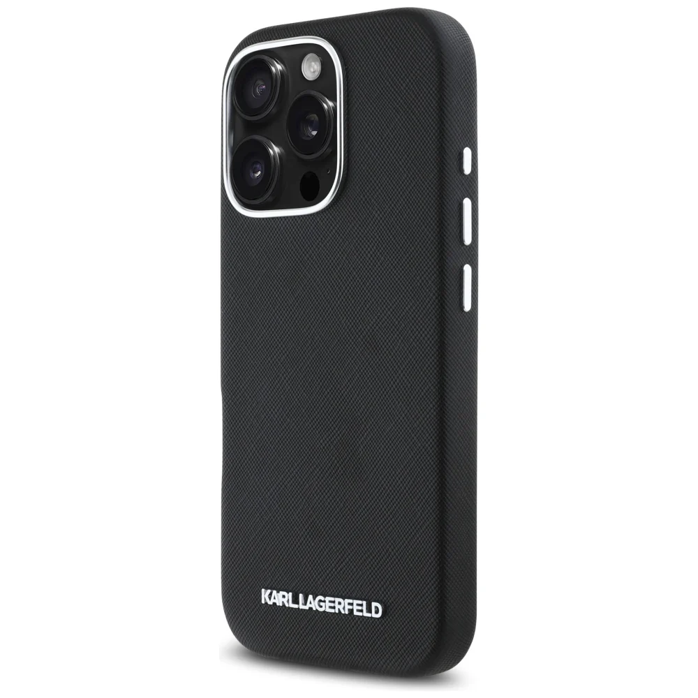 MagSafe Case for Apple iPhone 16 Pro, Karl Lagerfeld, Saffiano Full Wrapped Elongated Metal Logo, Black - Image 2