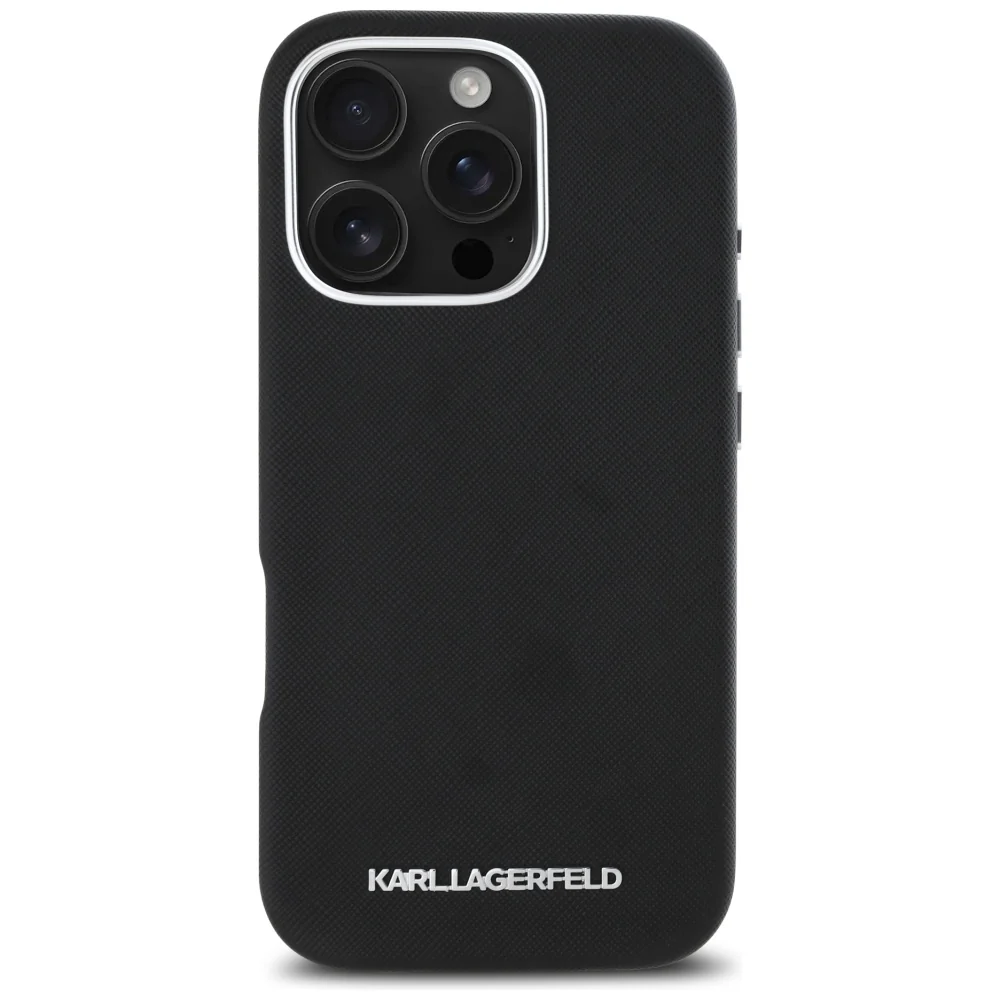 MagSafe Case for Apple iPhone 16 Pro, Karl Lagerfeld, Saffiano Full Wrapped Elongated Metal Logo, Black - Image 3