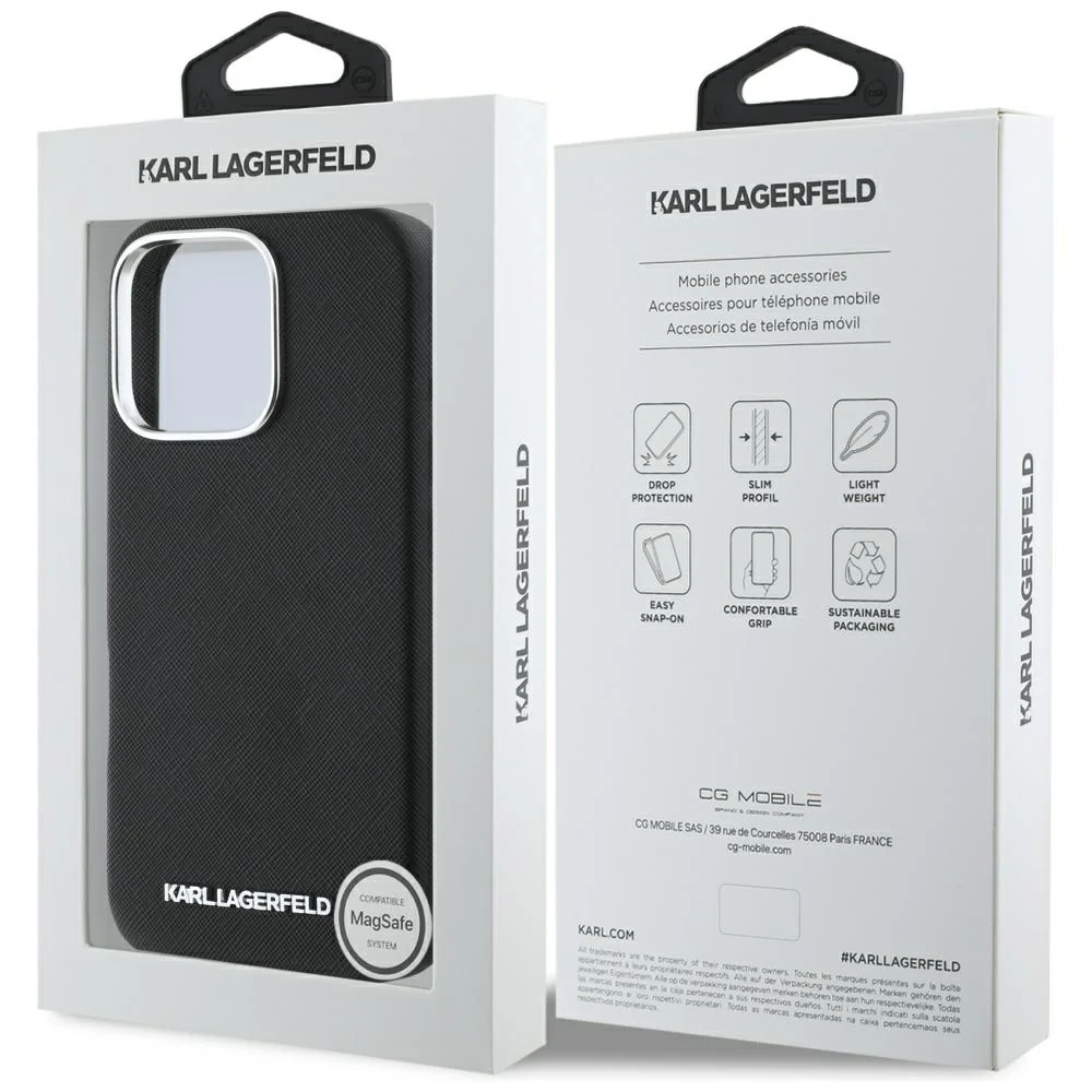 MagSafe Case for Apple iPhone 16 Pro, Karl Lagerfeld, Saffiano Full Wrapped Elongated Metal Logo, Black - Image 7