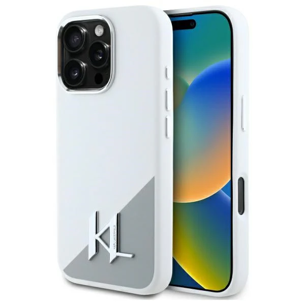 MagSafe Case for Apple iPhone 16 Pro, Karl Lagerfeld, Silicone Shadow Metal Initial, White