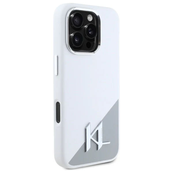 MagSafe Case for Apple iPhone 16 Pro, Karl Lagerfeld, Silicone Shadow Metal Initial, White - Image 6